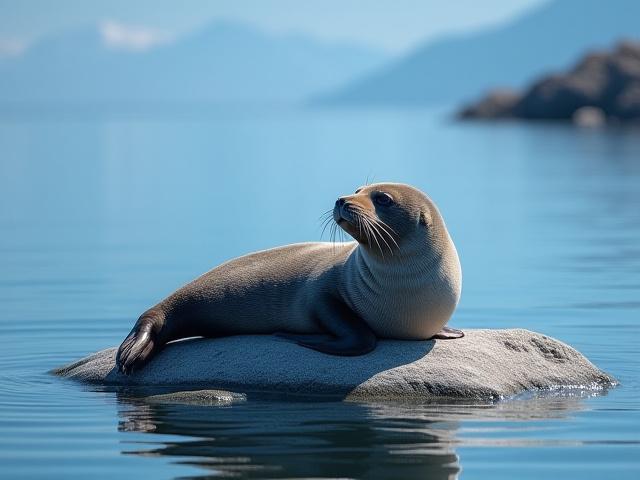 Steinkobbe (sel) hviler på et skjær i Oslofjorden