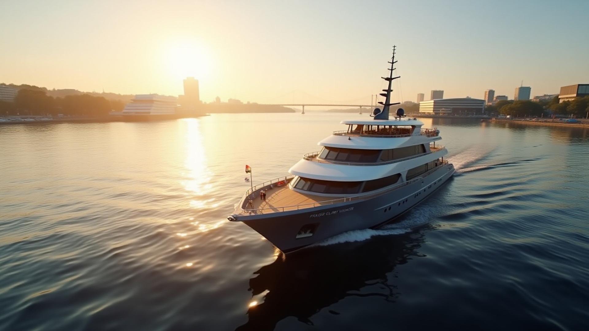 En FjordGlimt Voyages båt seiler forbi Operaen og Barcode-området i Oslofjorden, fanget i et varmt ettermiddagslys